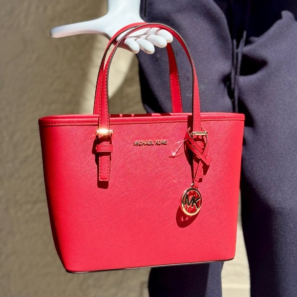 Michael Kors Jet Set Travel Extra-Small Top Zip Tote Bag Bright Red - Picture 5 of 9